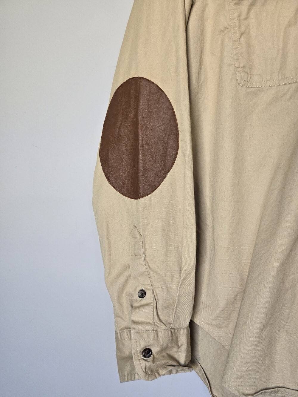 Lauren Ralph Lauren Black Label Khaki Western Safari Button-Down Leather Elbow - Picture 5 of 9